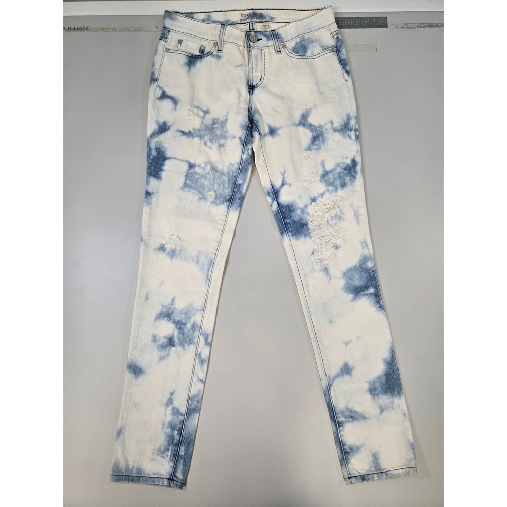 Bebe Premium Denim Blue White Tie Dye Distressed Skinny Jeans Womens Size 28